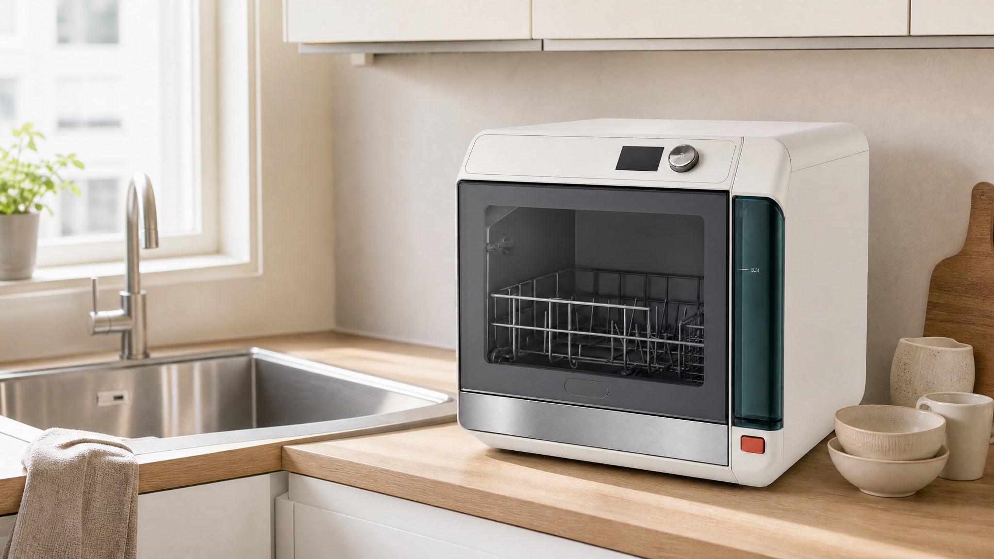 RINSA One countertop dishwasher in a compact kitchen
